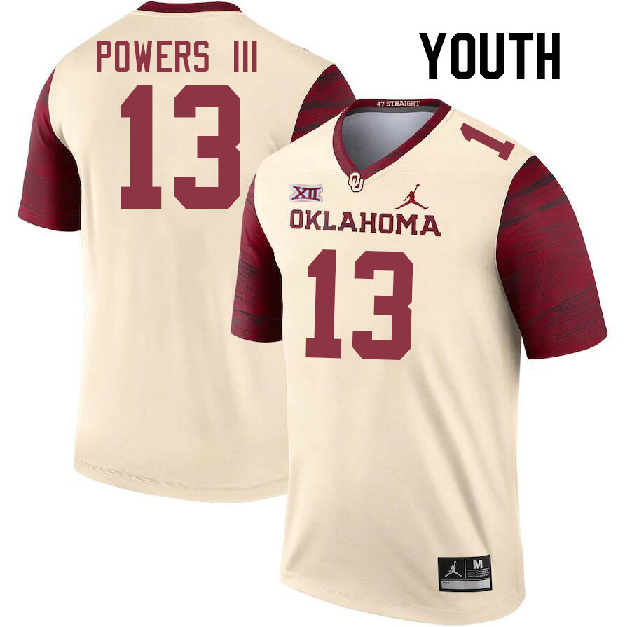 Youth #13 Reggie Powers III Oklahoma Sooners College Football Jerseys Stitched-Cream